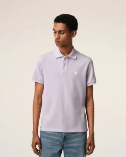 Ami Paris Purple Cotton Ami de Coeur Polo Shirt LILAC Cheap