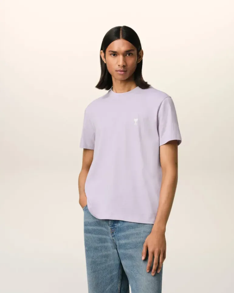 Ami Paris Purple Cotton Ami de Coeur T-Shirt LILAC Cheap