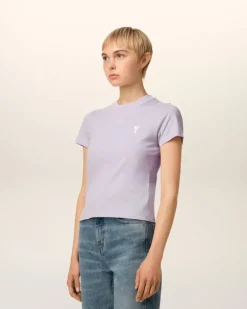 Ami Paris Purple Cotton Cropped T-Shirt LILAC Fashion