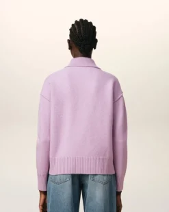 Ami Paris Purple Wool Ami de Coeur Polo LILAC/OFF WHITE Hot