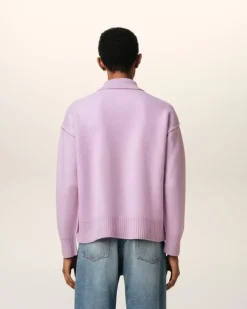 Ami Paris Purple Wool Ami de Coeur Polo LILAC/OFF WHITE Hot