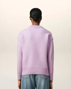 Ami Paris Purple Wool Ami de Coeur Sweater LILAC/OFF WHITE New