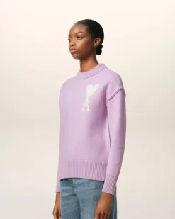 Ami Paris Purple Wool Ami de Coeur Sweater LILAC/OFF WHITE New
