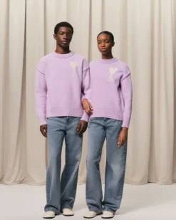 Ami Paris Purple Wool Ami de Coeur Sweater LILAC/OFF WHITE New