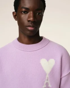 Ami Paris Purple Wool Ami de Coeur Sweater LILAC/OFF WHITE New