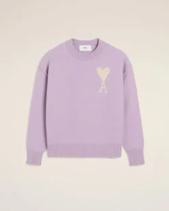 Ami Paris Purple Wool Ami de Coeur Sweater LILAC/OFF WHITE New
