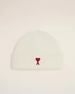 Ami Paris Red Ami de Coeur Beanie OFF WHITE/ RED Discount