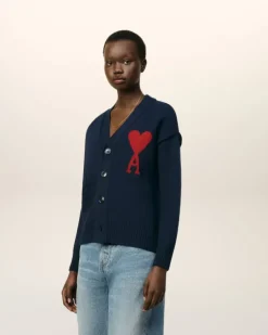 Ami Paris Red Ami de Coeur Cardigan NIGHT BLUE/RED Fashion