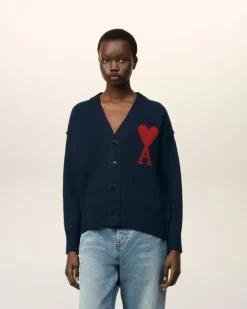 Ami Paris Red Ami de Coeur Cardigan NIGHT BLUE/RED Fashion