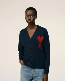 Ami Paris Red Ami de Coeur Cardigan NIGHT BLUE/RED Fashion