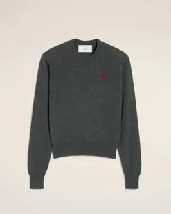 Ami Paris Red Ami de Coeur Crew Neck Sweater HEATHER GREY Store