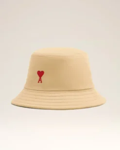 Ami Paris Red Ami de Coeur Embroidery Bucket Hat SAND Best Sale
