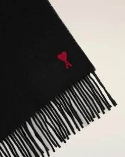 Ami Paris Red Ami de Coeur Scarf BLACK Cheap
