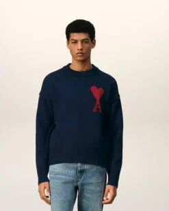 Ami Paris Red Ami de Coeur Sweater NIGHT BLUE/RED Cheap