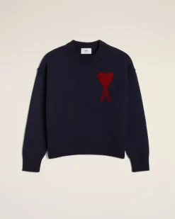 Ami Paris Red Ami de Coeur Sweater NIGHT BLUE/RED Cheap