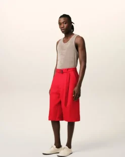 Ami Paris Red Wool Cargo Bermuda Short POPPY Outlet
