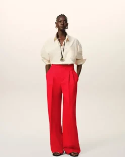 Ami Paris Red Wool High Waist Large Trousers POPPY Cheap