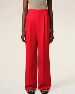 Ami Paris Red Wool High Waist Large Trousers POPPY Cheap