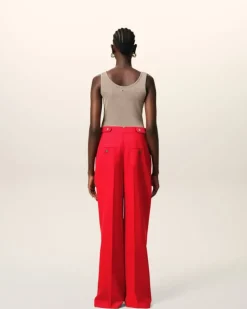 Ami Paris Red Wool High Waist Large Trousers POPPY Cheap