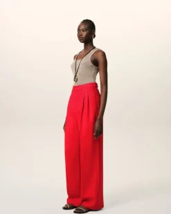 Ami Paris Red Wool High Waist Large Trousers POPPY Cheap