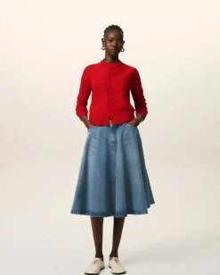 Ami Paris Red Wool Knit Ami de Coeur Crewneck Cardigan POPPY Online