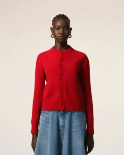 Ami Paris Red Wool Knit Ami de Coeur Crewneck Cardigan POPPY Online