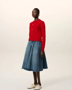 Ami Paris Red Wool Knit Ami de Coeur Crewneck Cardigan POPPY Online