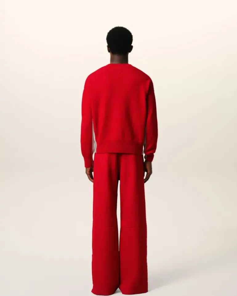 Ami Paris Red Wool Knit Bicolor V Neck Sweater POPPY/MASTIC Sale