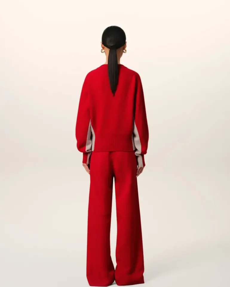 Ami Paris Red Wool Knit Bicolor V Neck Sweater POPPY/MASTIC Discount