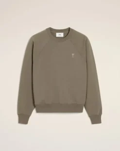 Ami Paris Taupe Cotton Tonal Ami de Coeur Sweatshirt SMOKE GREY Online