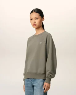 Ami Paris Taupe Cotton Tonal Ami de Coeur Sweatshirt SMOKE GREY Online