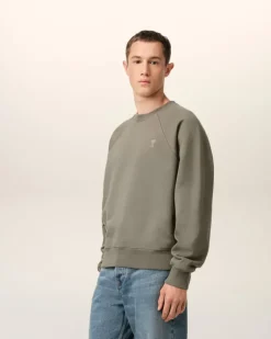 Ami Paris Taupe Cotton Tonal Ami de Coeur Sweatshirt SMOKE GREY Online