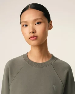 Ami Paris Taupe Cotton Tonal Ami de Coeur Sweatshirt SMOKE GREY Online