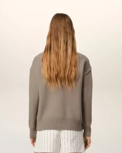 Ami Paris Taupe Wool Ami de Coeur Cardigan ASH/OFFWHITE Best Sale