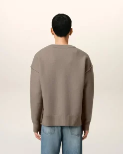 Ami Paris Taupe Wool Ami de Coeur Cardigan ASH/OFFWHITE Best Sale