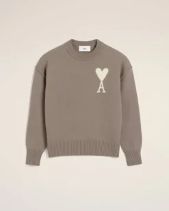 Ami Paris Taupe Wool Ami de Coeur Sweater ASH/OFFWHITE Flash Sale