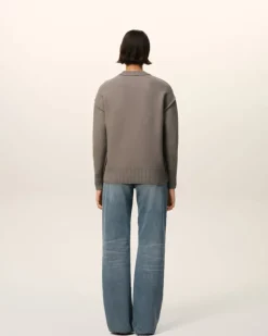 Ami Paris Taupe Wool Ami de Coeur Sweater ASH/OFFWHITE Flash Sale