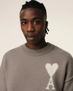 Ami Paris Taupe Wool Ami de Coeur Sweater ASH/OFFWHITE Flash Sale