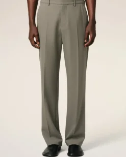 Ami Paris Taupe Wool Straight Fit Trousers SMOKE GREY Cheap