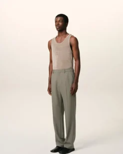 Ami Paris Taupe Wool Straight Fit Trousers SMOKE GREY Cheap