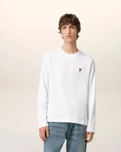 Ami Paris Cotton Ami de Coeur Long Sleeves T-Shirt WHITE Store