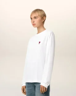 Ami Paris Cotton Ami de Coeur Long Sleeves T-Shirt WHITE Store