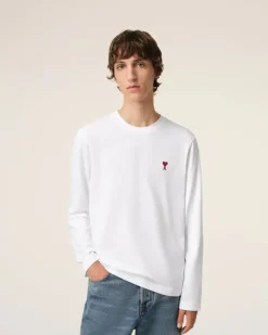 Ami Paris Cotton Ami de Coeur Long Sleeves T-Shirt WHITE Store