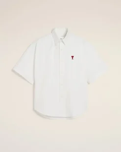 Ami Paris White Cotton Boxy Fit Short Sleeves Shirt NATURAL WHITE Hot