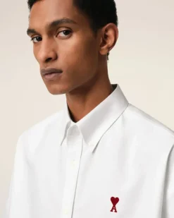 Ami Paris White Cotton Boxy Fit Short Sleeves Shirt NATURAL WHITE Hot