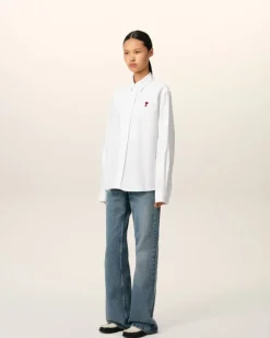 Ami Paris White Cotton Button-Down Ami de Coeur Shirt NATURAL WHITE Shop