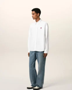 Ami Paris White Cotton Button-Down Ami de Coeur Shirt NATURAL WHITE Shop
