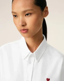 Ami Paris White Cotton Button-Down Ami de Coeur Shirt NATURAL WHITE Shop