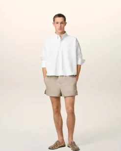 Ami Paris White Cotton Cropped Oversized Shirt NATURAL WHITE Discount