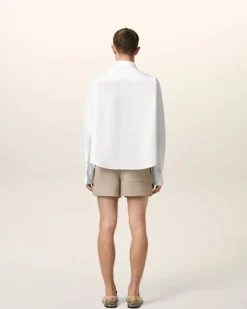 Ami Paris White Cotton Cropped Oversized Shirt NATURAL WHITE Discount